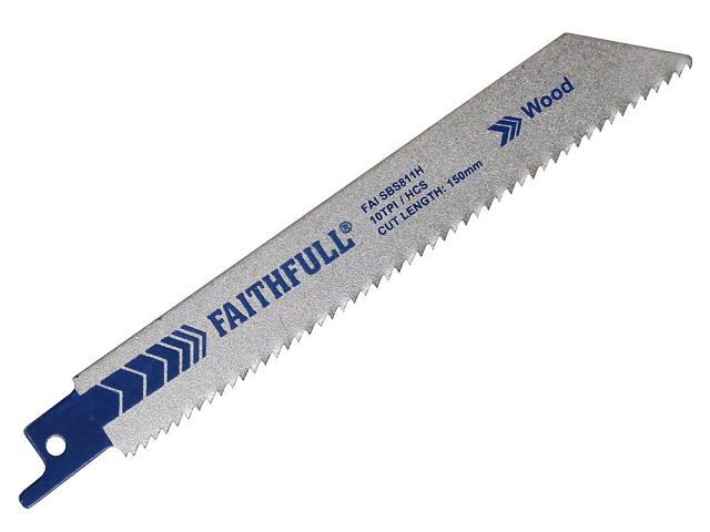 FAITHFULL RECIP SAW BLADE 150MM X 2.5MM WOOD CUT HCS PK5 10TPI (PK5)